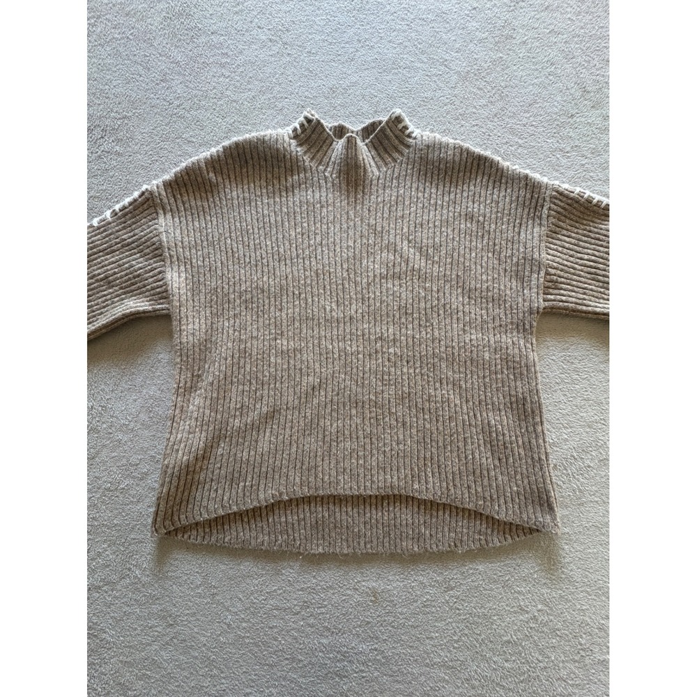 Vince Camuto Womens Tan Ribbed Mock Neck Whipstitch Sweater Size M Pullover